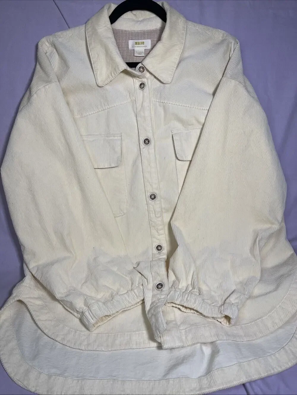 Anthropologie Maeve Corduroy Cream Buttondown Patch Pocket Shirt Jacket Size XL